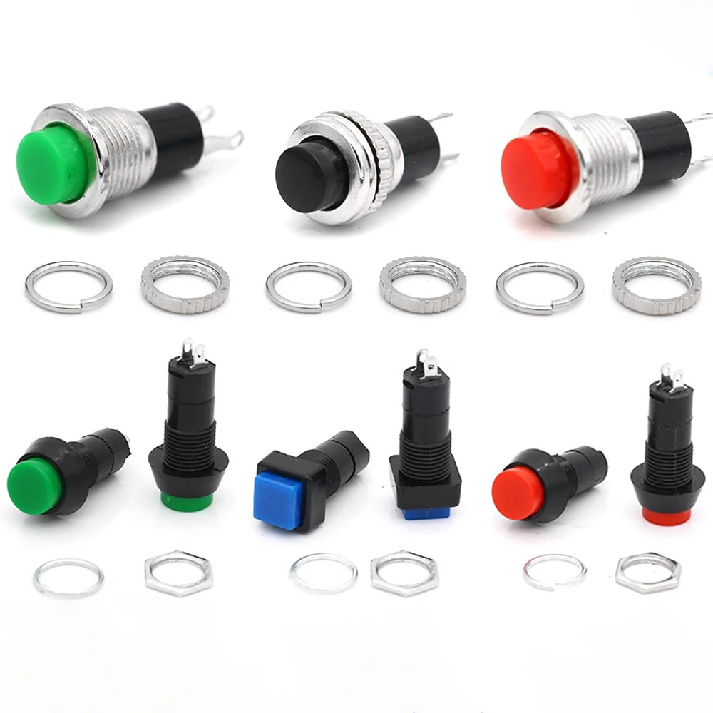 2PCS PBS power switch self-locking self-compound thread with lamp buckle square round button multi-color button reset switch