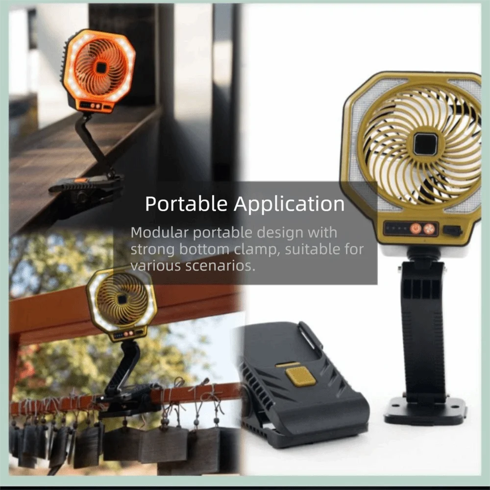3-Speed Adjustable Camping Fan Foldable Design With Clamp Rechargeable Fan Lamp Usb Charging Multifunctional Fan