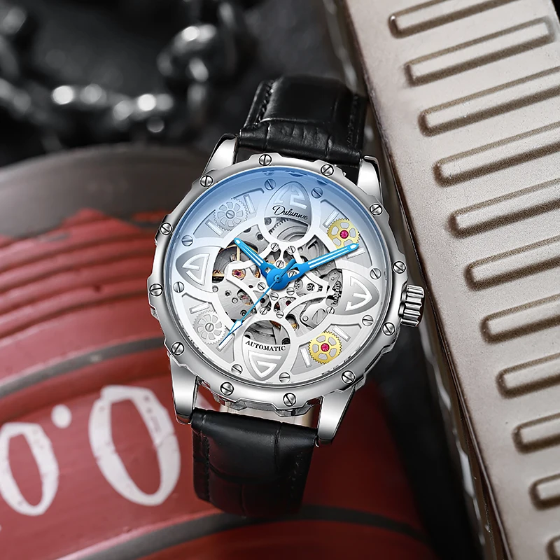 Новые мужские часы со скелетом, автоматические механические часы с турбийоном, лучший бренд, светящиеся водонепроницаемые спортивные часы из нержавеющей стали DULUNWE
