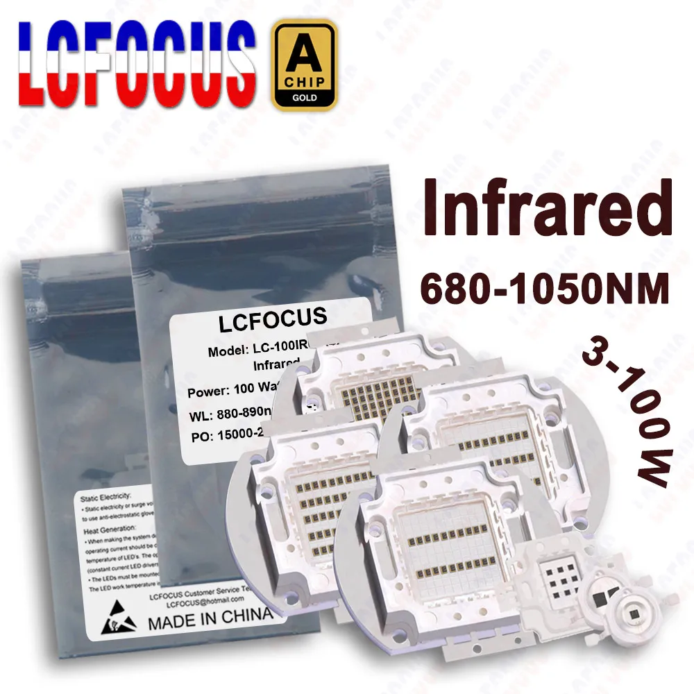 

ИК-светодиодный чип 680нм 740нм 760нм 800нм 850нм 880нм 900нм 940нм 980нм 1000нм для 3Вт 5Вт 10Вт 20Вт 30Вт 50Вт 100Вт Инфракрасные световые бусины