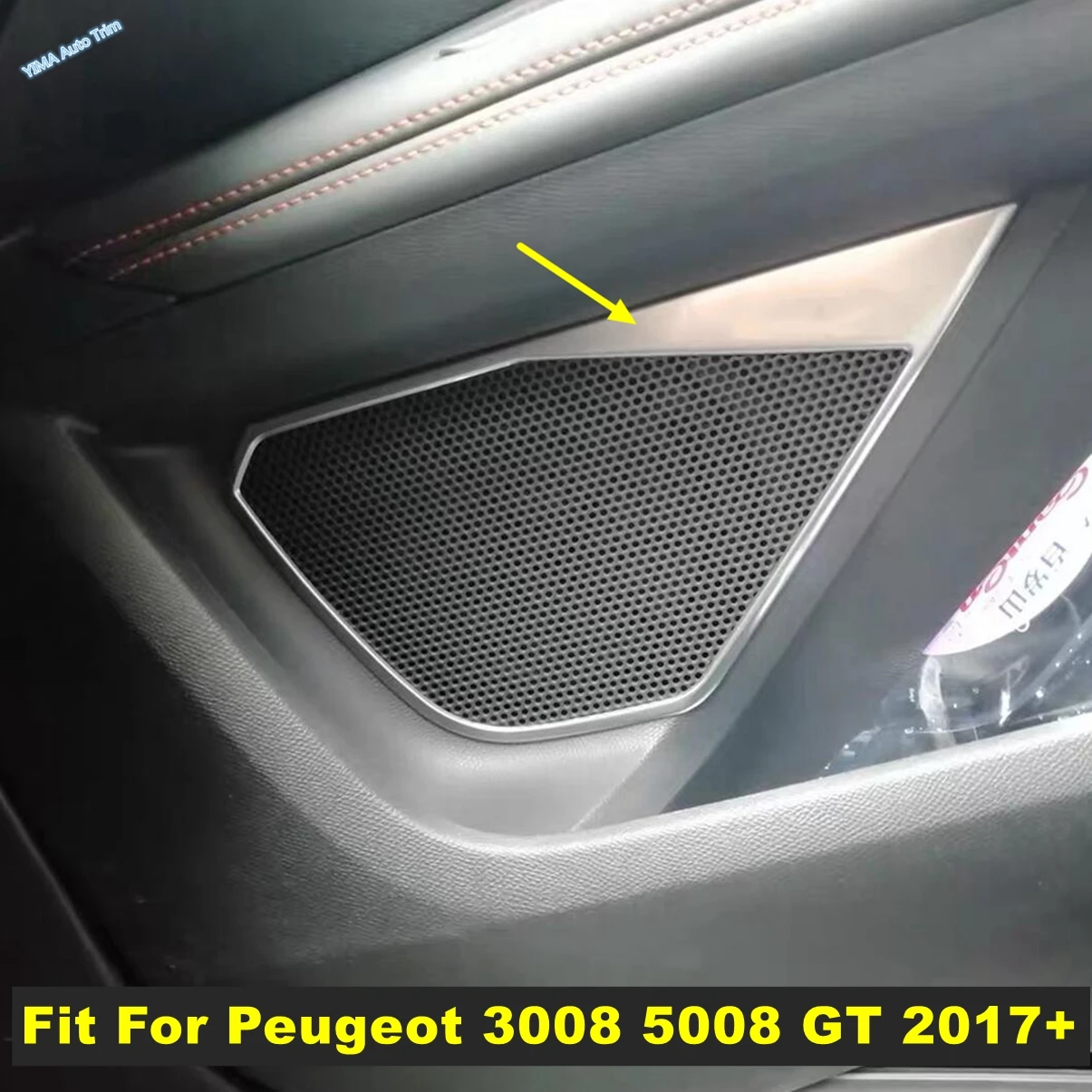 

Stainless Steel Interior Door Speaker Audio Sound Decor Frame Cover Trim Car Accessories For Peugeot 3008 5008 GT 2017 - 2023