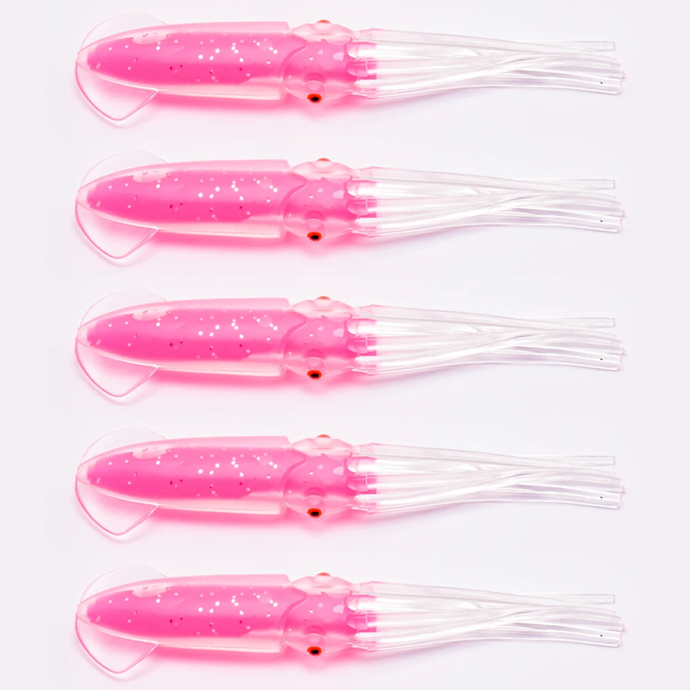 Cebo de calamar luminoso de 5 uds, cebo de pesca de aguas profundas, falda de calamar de simulación artificial, cebo de abrazadera de plantilla de calamar de 12cm