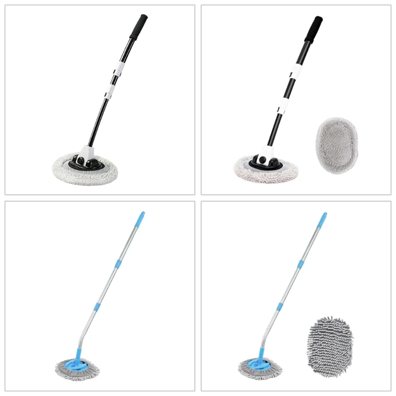 

15 Degree Curved Cleaning Mop Telescoping Car Wash Brush Car Detailing Mop 90° Swivel Replacement Head Cleaning Duster