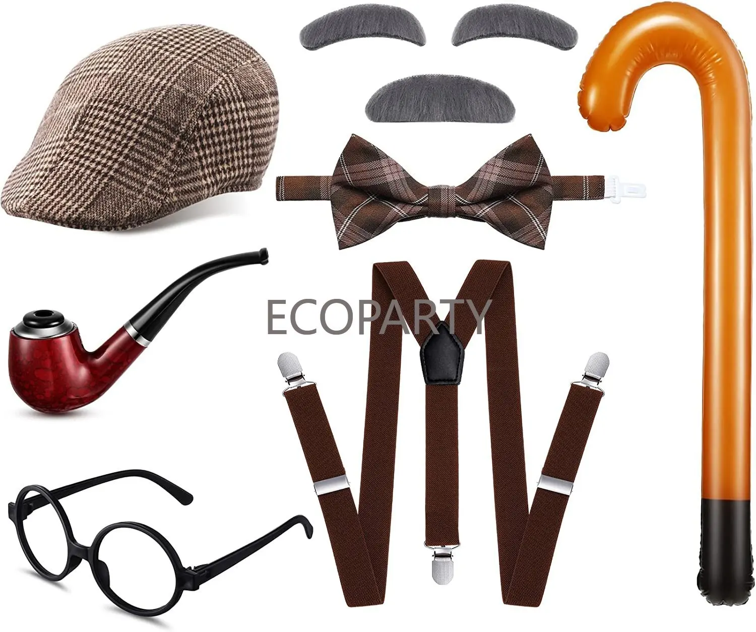 8 Pieces Old Man Costume Kit for Kids 1920s Men Costume Grandpa Accessories Beret Hat 100th Day of School Cosplay Set 20