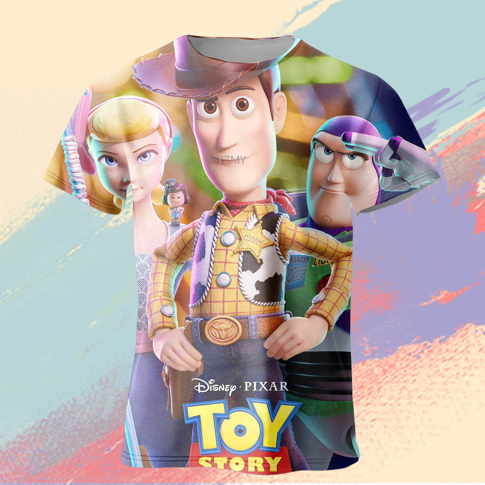 2024 Summer Short Sleeve O Neck Casual Fashion Clothing Tops Disney Toy Story Boys T-Shirt 100-6XL Kawaii 3-14 Years Streetwear