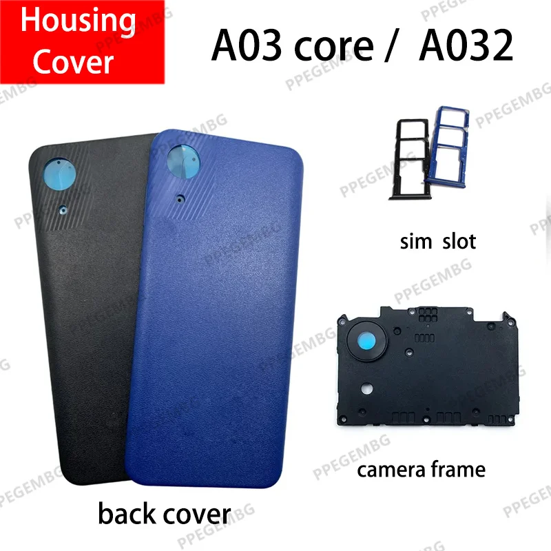 

A03core For Samsung Galaxy A03 core A032F Battery Case Housing Chassis Middle Frame Back Lid Cover Camera Lens Sim Slot Parts