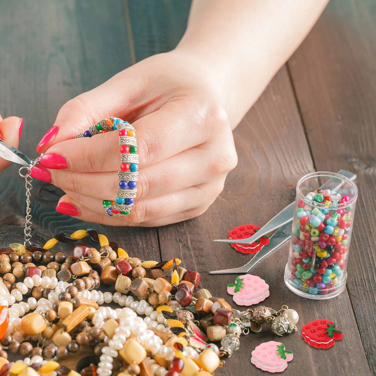 

20 Pcs Simulated Strawberry Cookies Flat Back Charms for Crafts Resin Cute Mini Supplies Food Diy