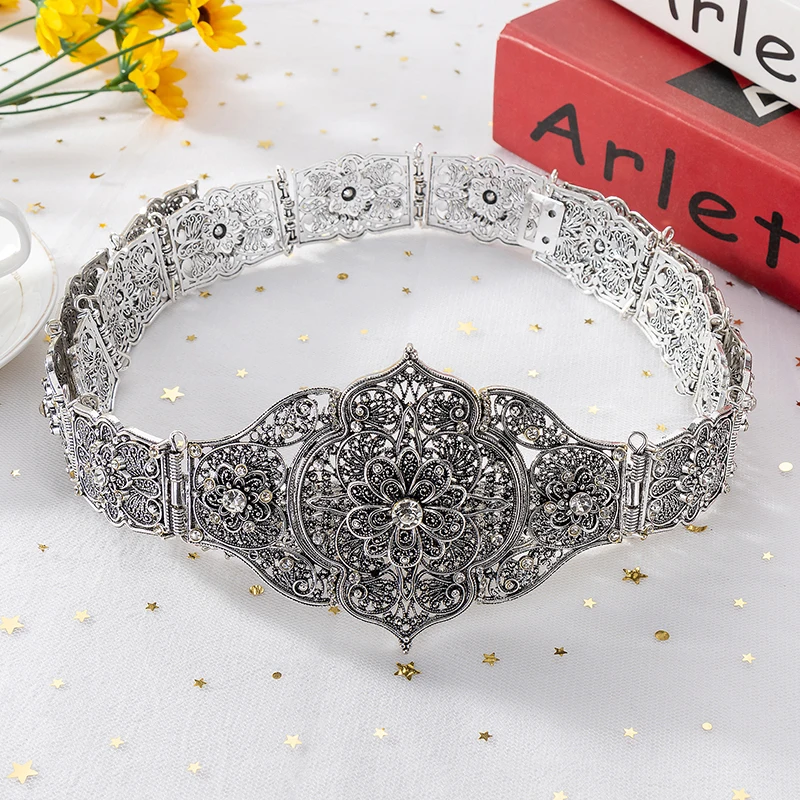 

Fatima Luxury Morocco Crystal Wedding Dress Gold And Silver Color Metal Belt Jewelry For Women