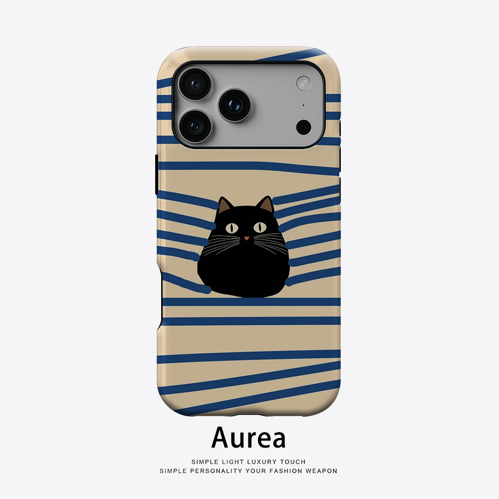 

Aurea case Matte Bumper For Magsafe Case For iPhone 17 16 15 14 Plus 13 Pro Max Shockproof Hard PC Peeking Black Cat Cover