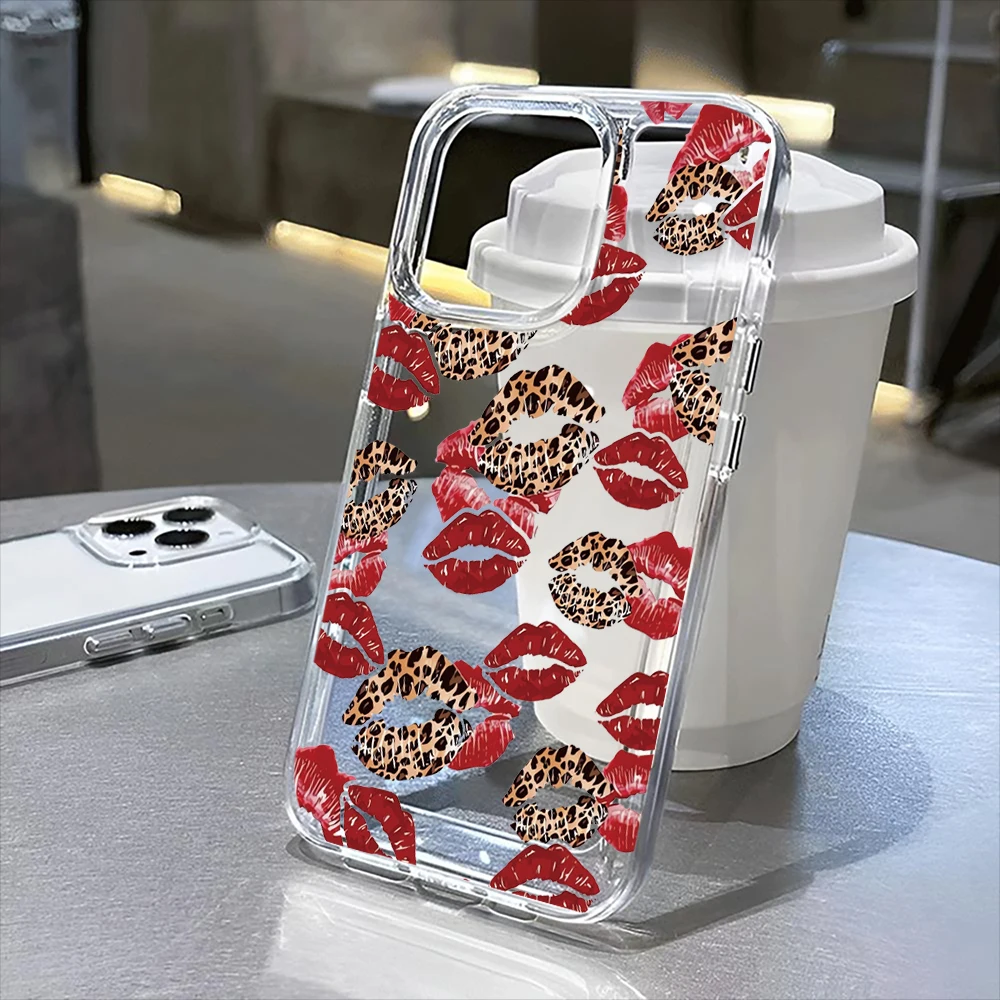 

Leopard red lips Clear Case for iPhone16Pro Max 16Pro 16Plus 16 15 Pro Max 15Pro 15 13 13Pro 14 12 11Pro Max Plus