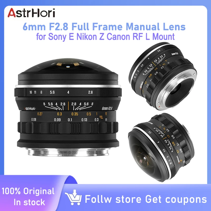 AstrHori 6mm F2.8 Lente Manual Full Frame Circular Fisheye 220 °   Lente ultra larga de grande aplicação para Sony E Nikon Z Canon RF L Mount