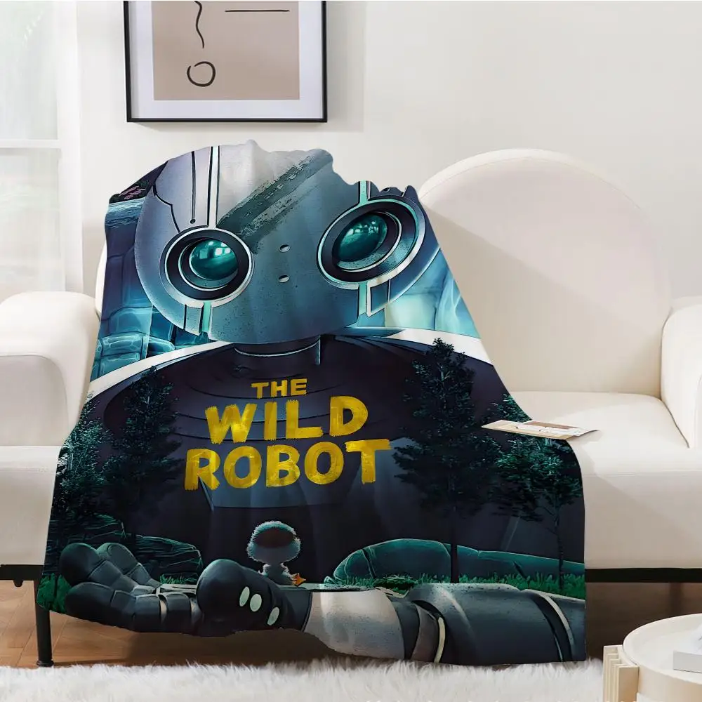 Friendly White Robot & Baby Goose Throw Blanket, Animated Forest Scene Robot With Gosling Print Soft Flannel Blanket, Wholesome
