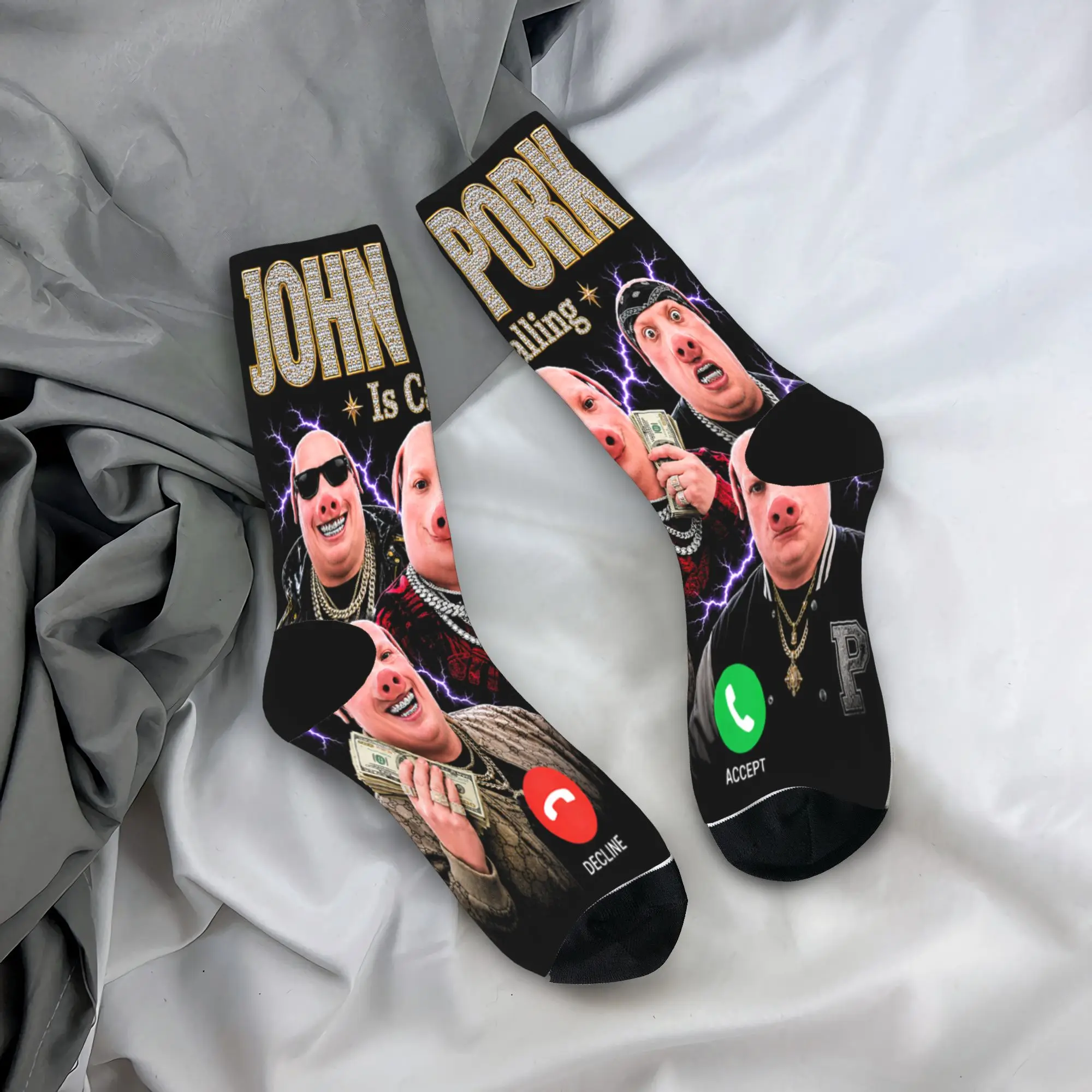 Adults Men Socks John Pork is Calling Bootleg Meme Brainrot  Stockings Anti Quality Socks Autumn Leisure Design Running Socks