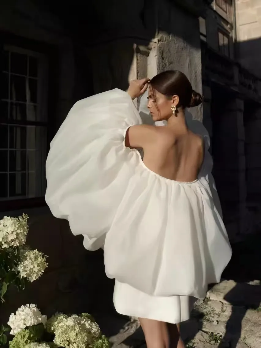 Organza Braut Puff Schal Hochzeit Cape Morden Abnehmbare Wrap Für Kleider Puff Ärmeln Jacke Formale