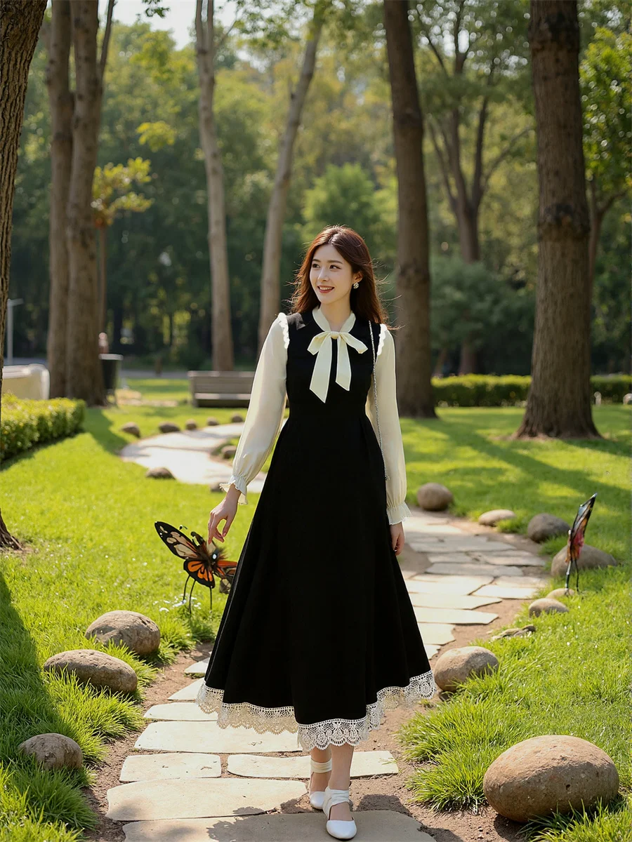 Women'S Dresses Black A-Line Patchwork Autumn Spring Sparkly Mesh Empire Waist Vintage Form-Fitting Tie-Dye Floral Satin Tunic