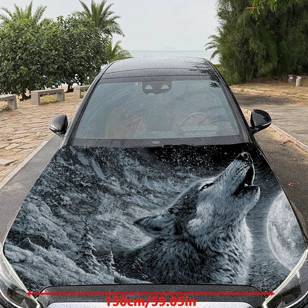 Car Decal Wildlife Art-Inspired Combination of Howling Wolf and Monochrome Textural Elements Car Hood Sticker, Waterproof Self -