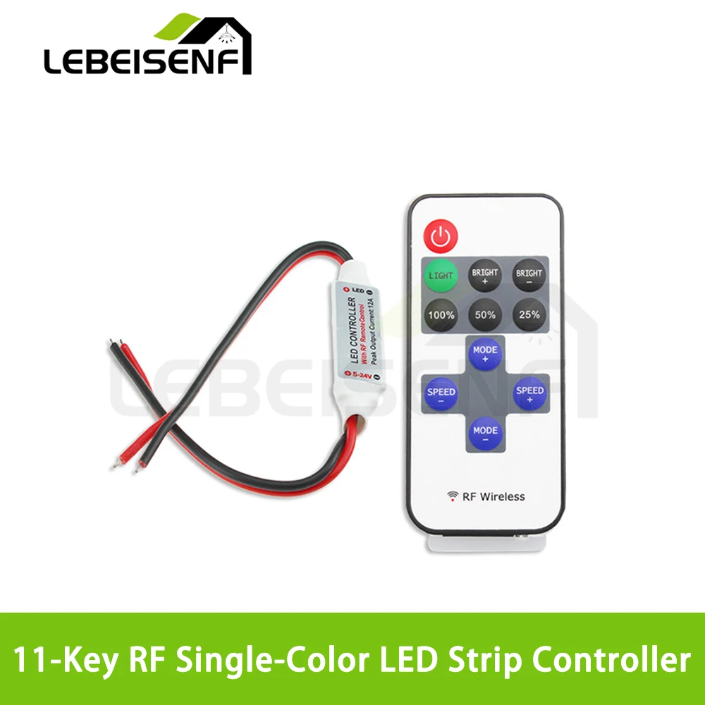 

Миниатюрный беспроводной RF-контроллер для светодиодных лент, 11-кнопочный, низковольтный, монохромный, для домашней автоматизации