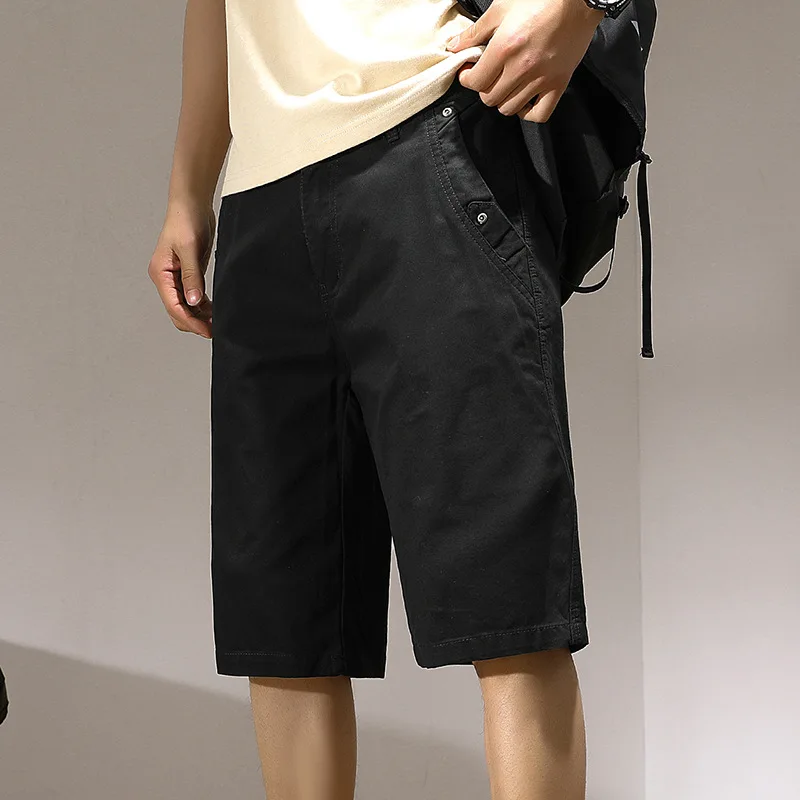 2023 Men Summer Casual Shorts Cotton Short Pants Solid Color Knee Length Man Leisure Shorts Size 29-40