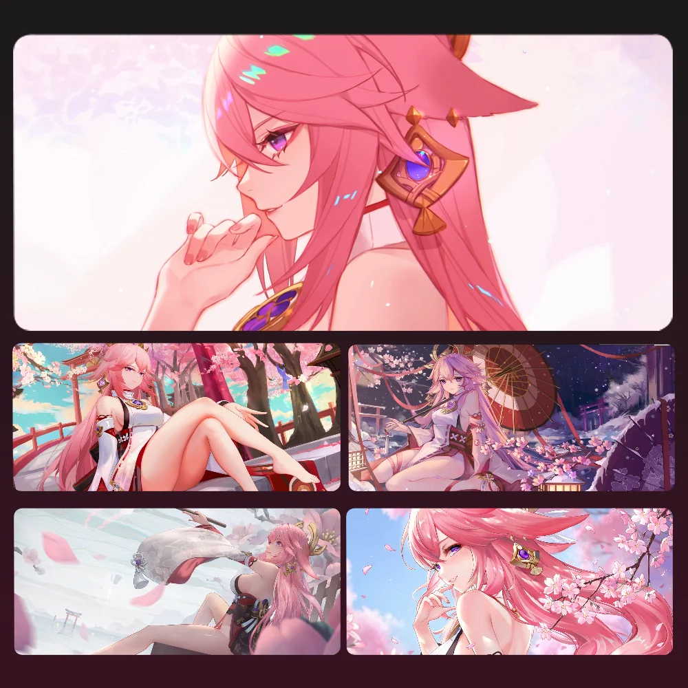 

Anime Yae Miko Genshin Impact Mousepad Mouse Mat Desk Mat With Pad Gaming Accessories Prime Gaming XXL Keyboard Pad