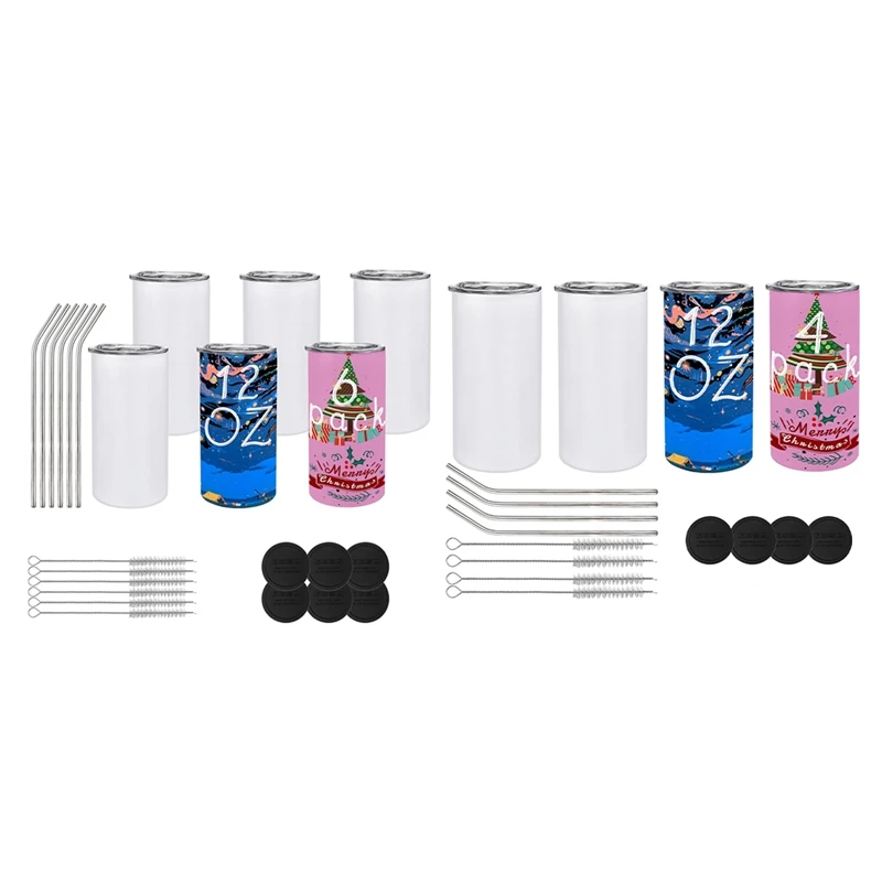 

12 Oz Sublimated Tumblers Blank, Insulated Stainless Steel Water Bottles With Lids And Straws For DIY