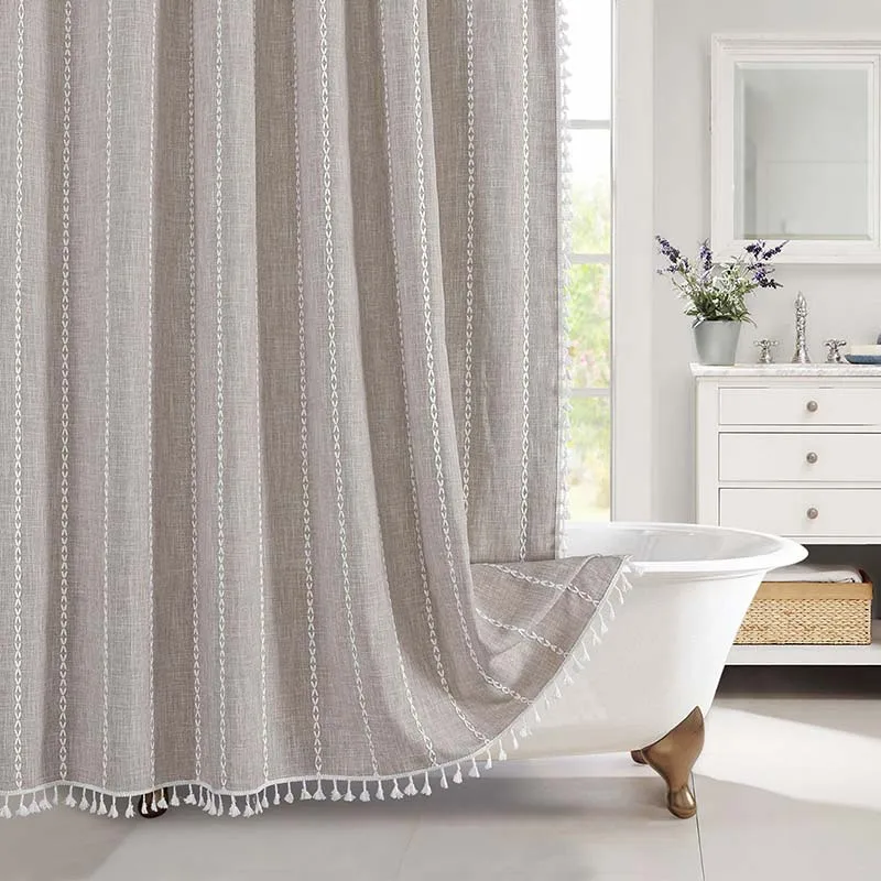 Waterproof Shower Curtain with Free Hooks Jacquard Linen Mildew-proof Shower Curtain Bathroom Curtain Partition Curtain