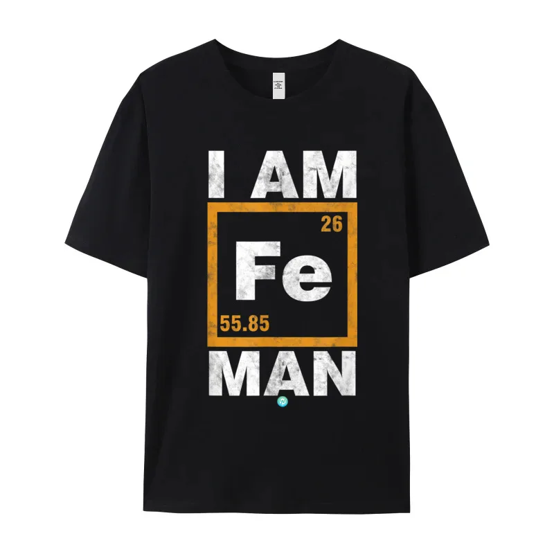 Iron (Fe) Man T-shirt Funny 100% Cotton Tshirts Dad Short Sleeve Tops & Tees Hip Hop Christmas Round Collar Tee-Shirts Graphic