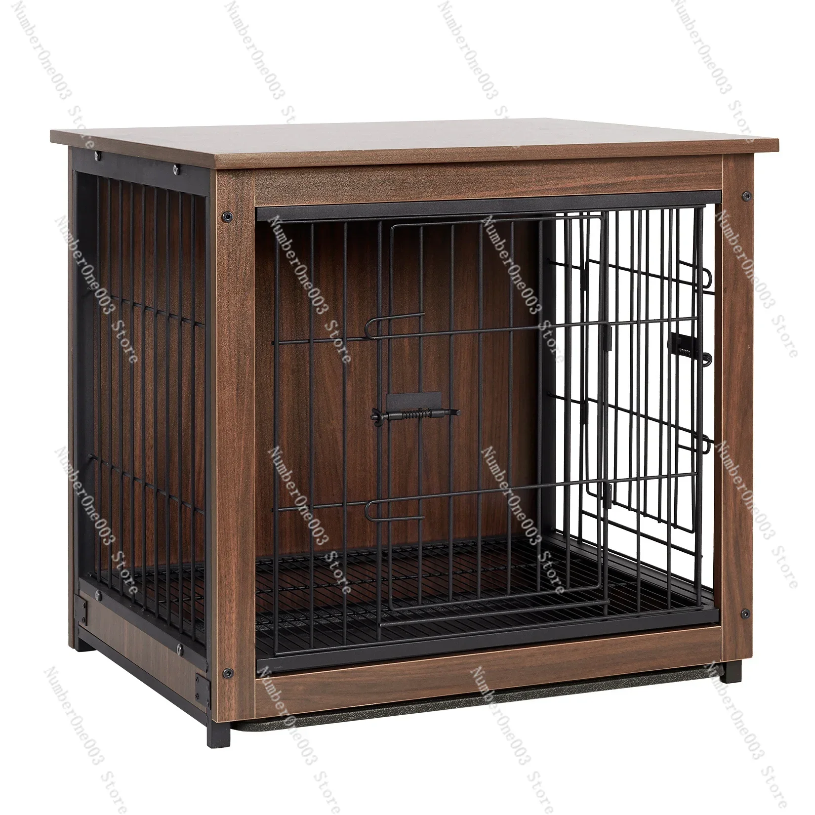 Vintage Pet Crate Dog Cage with Table Top Wooden Barrier Gate with Floor Tray for Indoor