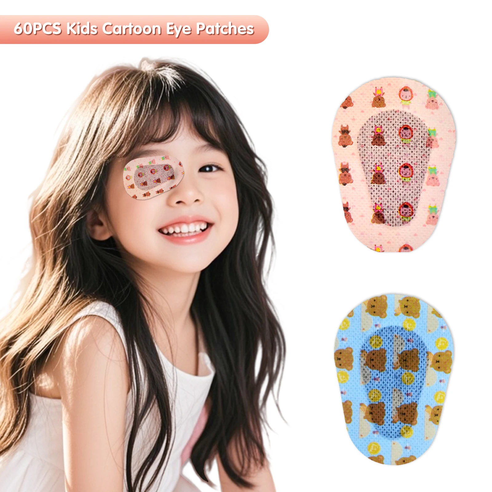 HOT 60Pcs Blue Pink Eye Patches Set for Amblyopia Lazy Eye Vision Protection, Breathable Eye Patch for Kids Adults Lazy Eye