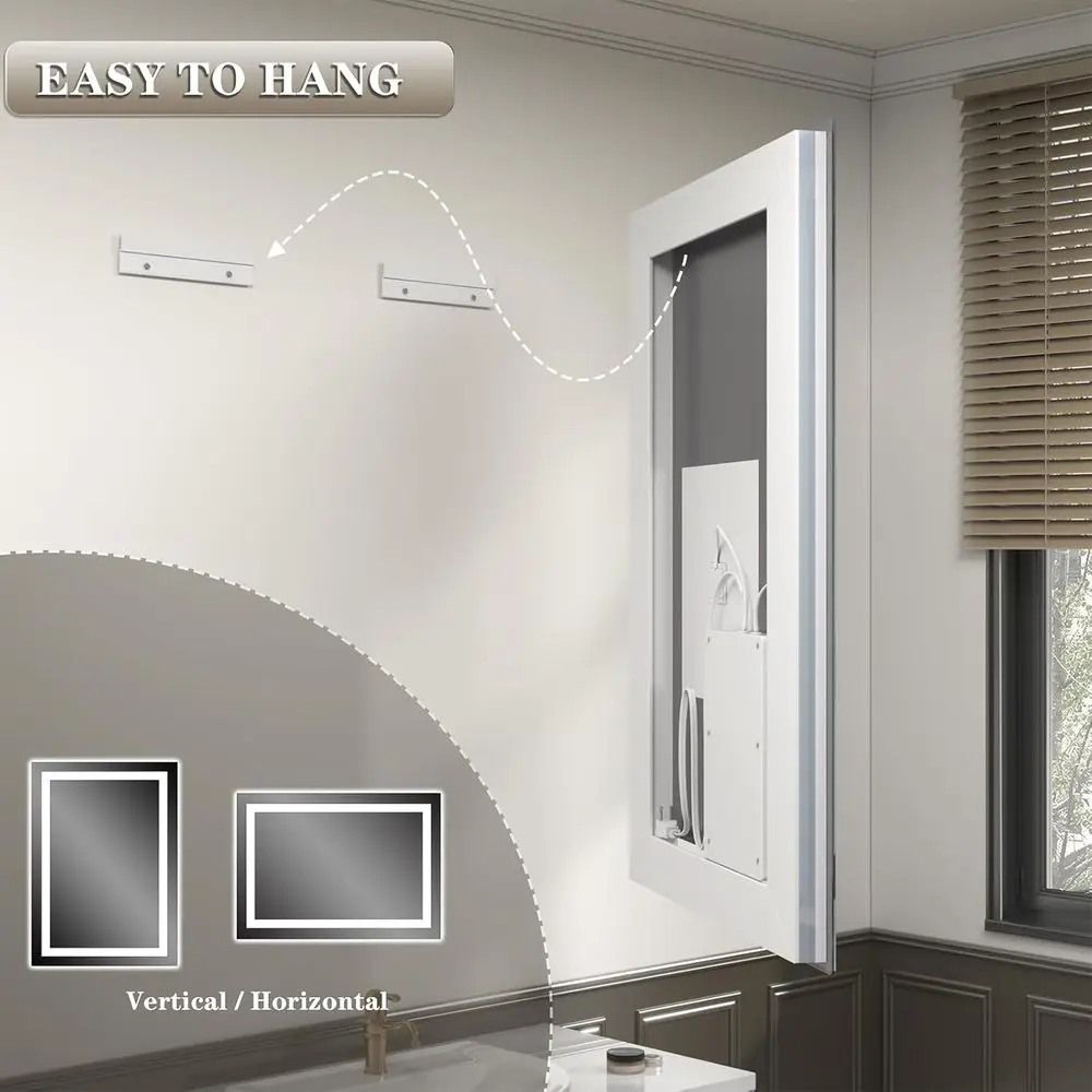 Miroir mural de salle de bain carré éclairé par LED de 30 pouces, intensité variable, antibuée, incassable, fonction mémoire, certifié ETL