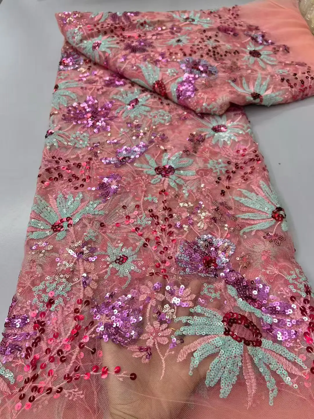 Luxury Hand Sequins Lace Fabric Bridal Fabric High-end Wedding Fabrics French Nigerian Embroideredy on Tulle Sewing 5Yards