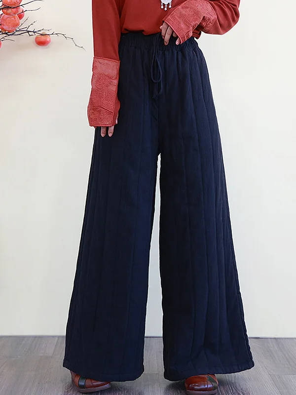 Retro Flared Pants High Waist Cotton Linen Thiened Loose Casual Trousers for Women Straight Leg Pants Breathable Skin-Friendly