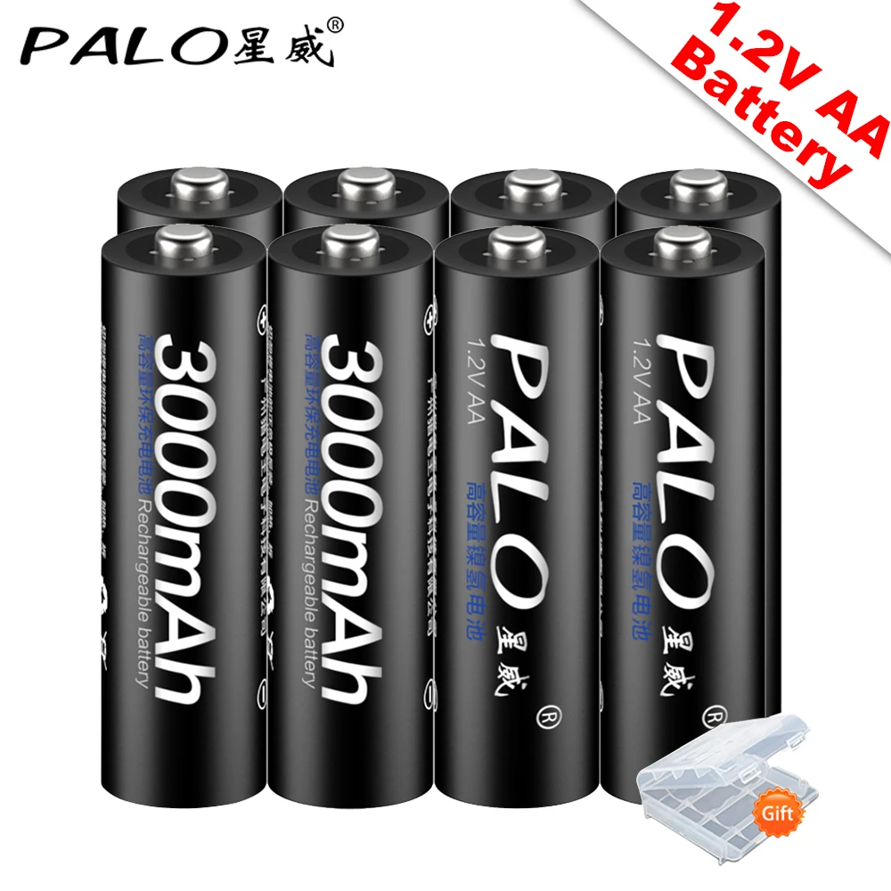 PALO 100% Original 1.2V AA Rechargeable Batteries 3000mAh Ni-MH AA Rechargeble Battery for camera Anti-dropping  toy car