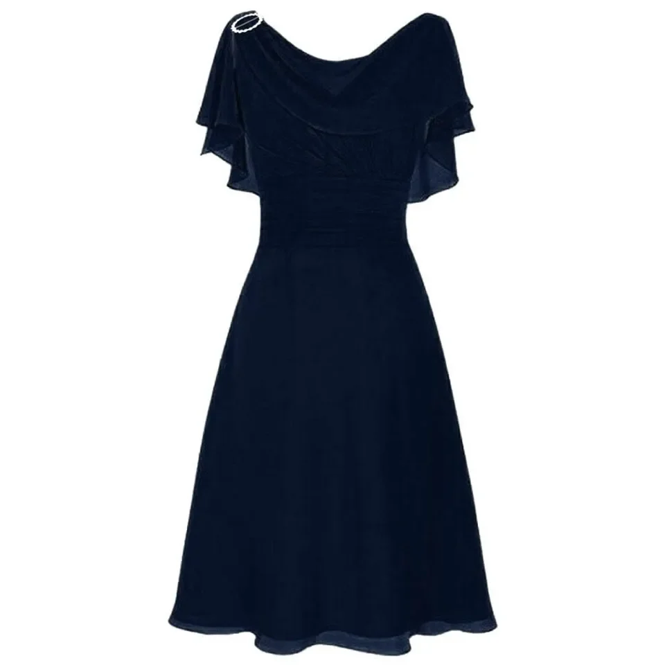 

Women's Formal Party Dress Wedding Bridesmaid Dress Prom Gown Cocktail Evening Dress Swing Collar Short Sleeve Chiffon Dress