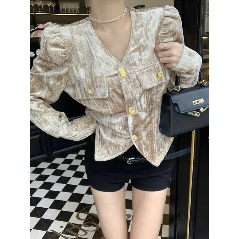 

Женская одежда, весенне-осенняя модная офисная женская простая пуговица, однотонная, с v-образным вырезом, женский темперамент, тонкий, с длинным рукавом