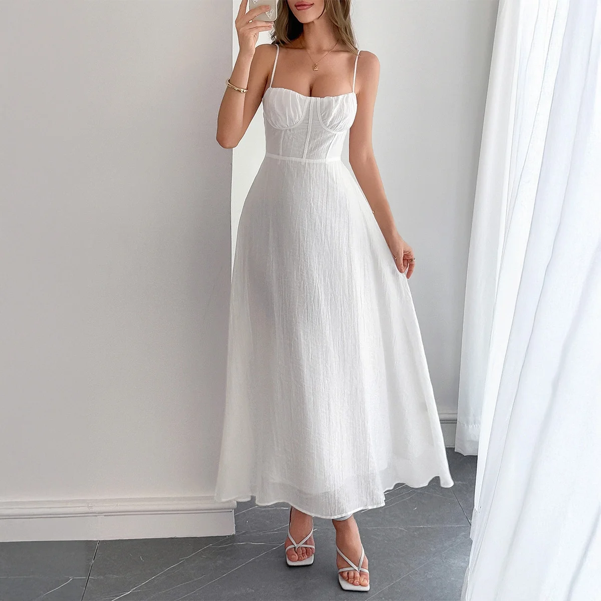 Casual Vaion Long Dr Damska Sukienka Maxi na Ramiączkach, Luźna, Dopasowana, Wiosenno-Letnia, z Niezależnej Platformy