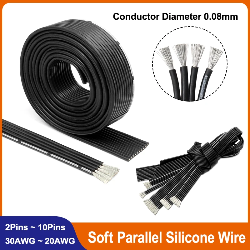 

2P 3P 4P 5P 6P 8P 10P Soft Parallel Silicone Wire 30 28 26 24 22 20AWG High Temperature Resistant Tinned Copper Electronic Cable