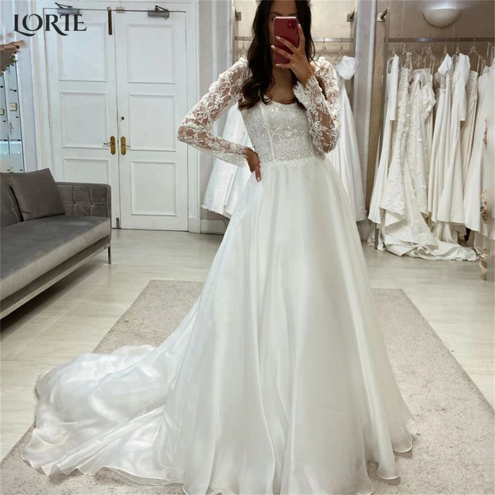 

LORIE Vintage Glitter Lace Wedding Dresses V-Neck A-Line Cap Sleeves Appliques Bridal Gowns Princess Bride Dress robe de mariée