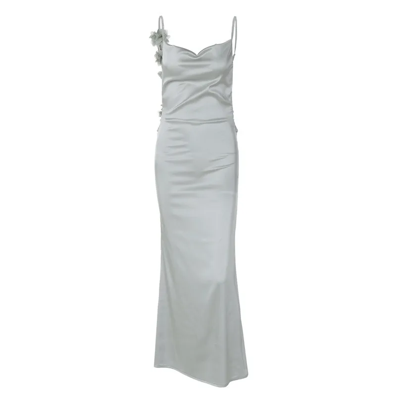 

2026 Spring and Summer Flower Decorative Temperament Dress Long Dress Backless Suspender Dress