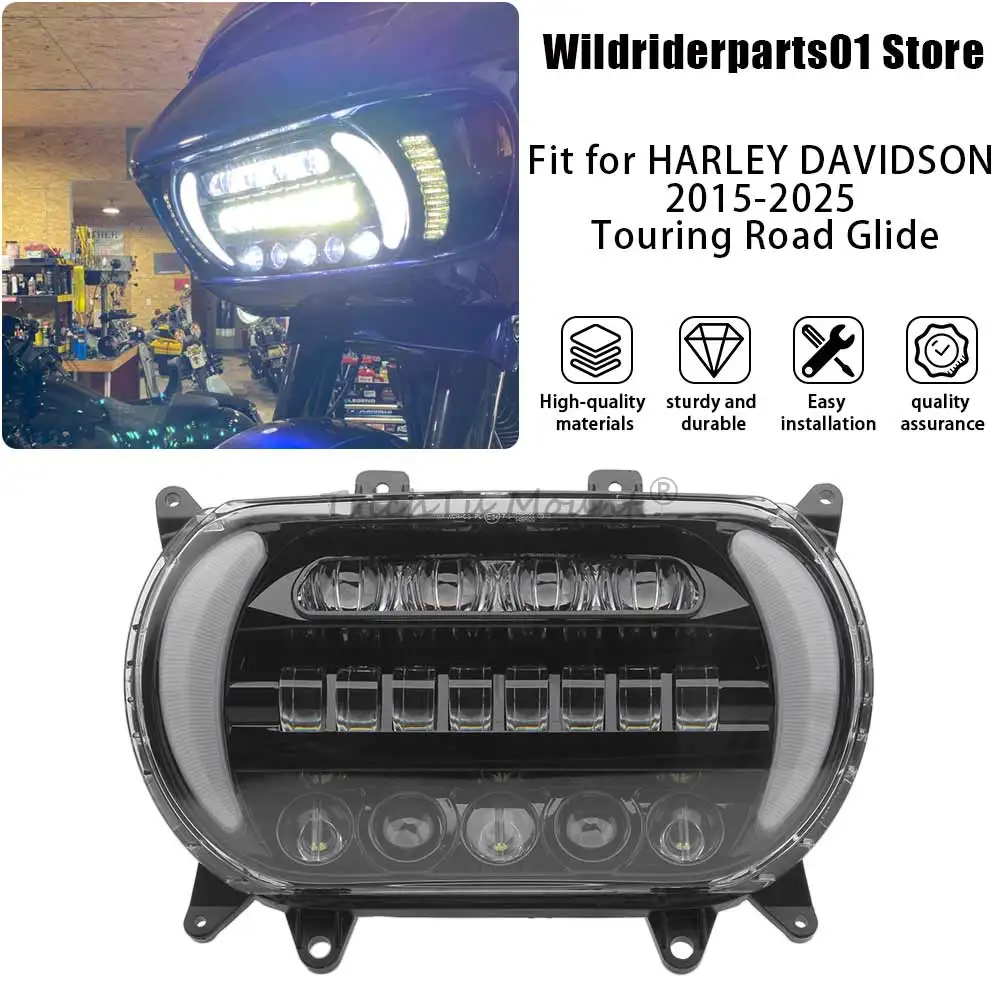 

For Harley Touring Road Glide FLTRX 2015-2023 Motorcycle Headlight LED Turn Signal Daytime Side Running Light High Low Beam Lamp