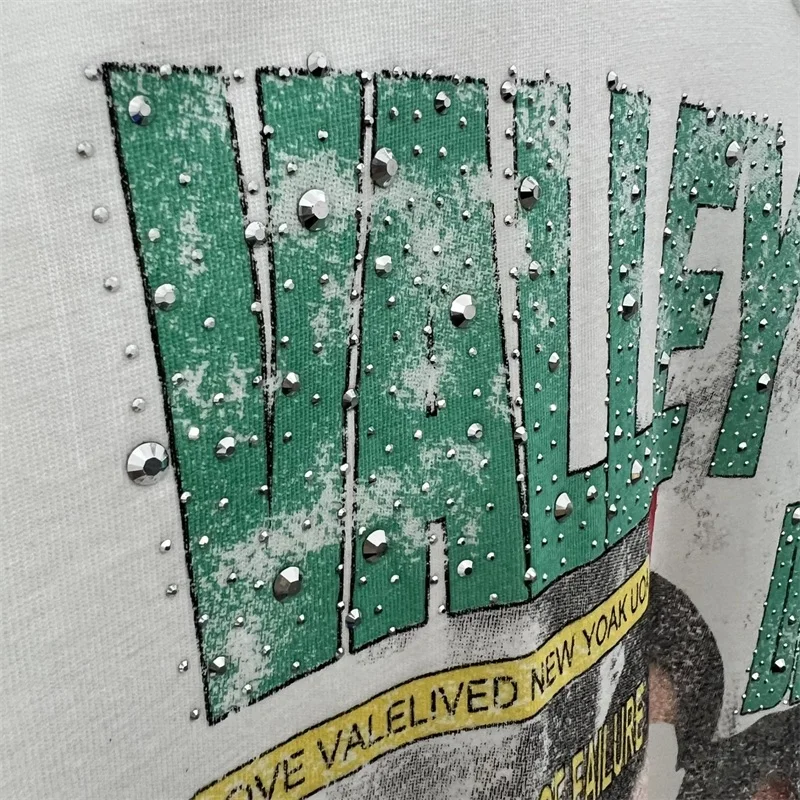 الفيلم المشارك الطباعة فالي تي شيرت الرجال النساء 1:1 أفضل جودة القطن الخالص الساخن الحفر رسائل فالي زوجين المتضخم تي شيرت