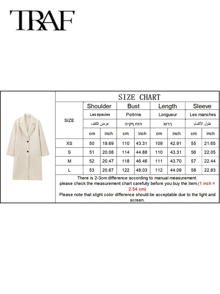 TRAF Fashion Winter Long Coat For Women 2024 New Oversized Outwear Single Breasted Chic Warm Overcoat