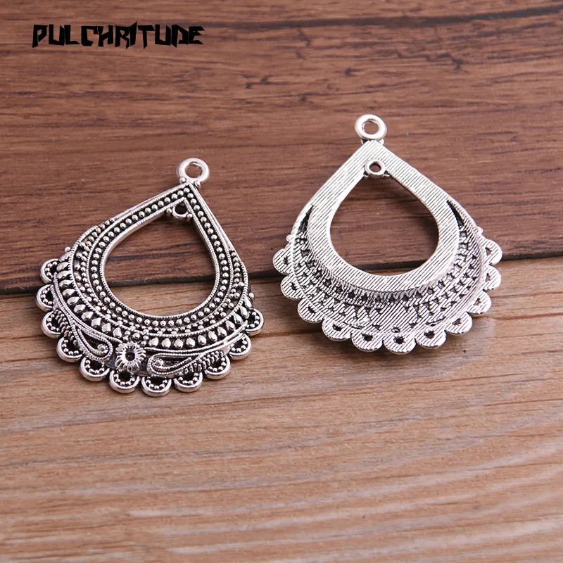 4PCS 35*44mm Two Color Water Droplets Necklace Charm Women Jewelry Fashion Porous Connector Pendant Earring