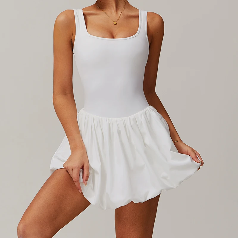 DANCEFISH Naked Fake Two-piece Sports dress Women's Anti-walking Basing Outdoor Running Fitness Tennis Skirt