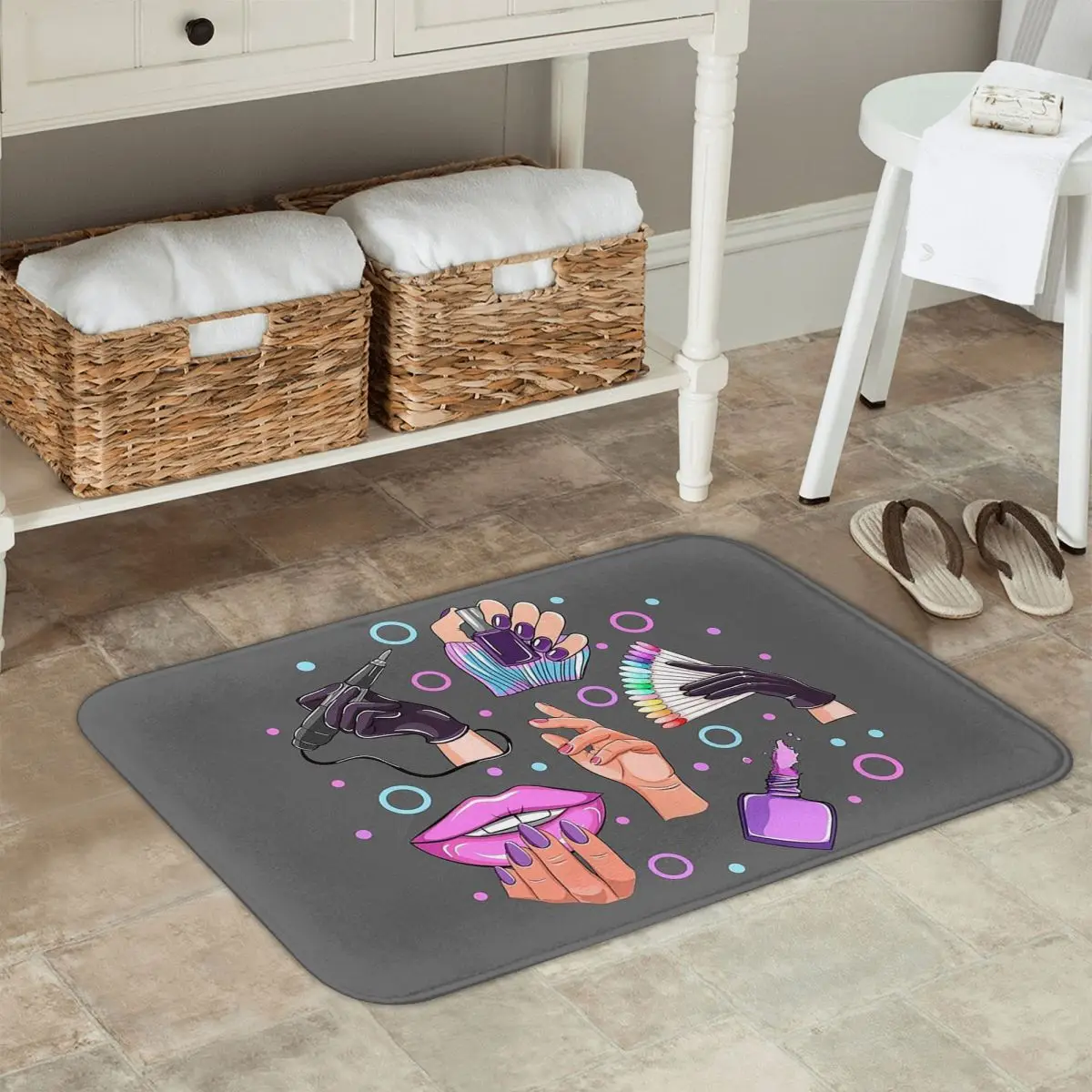 Unisex Fashion Nail Polish Non-slip Doormat Floor Mat Sand Scraping Carpet Rug for Kitchen Entrance Home Balcony Footpad Mats