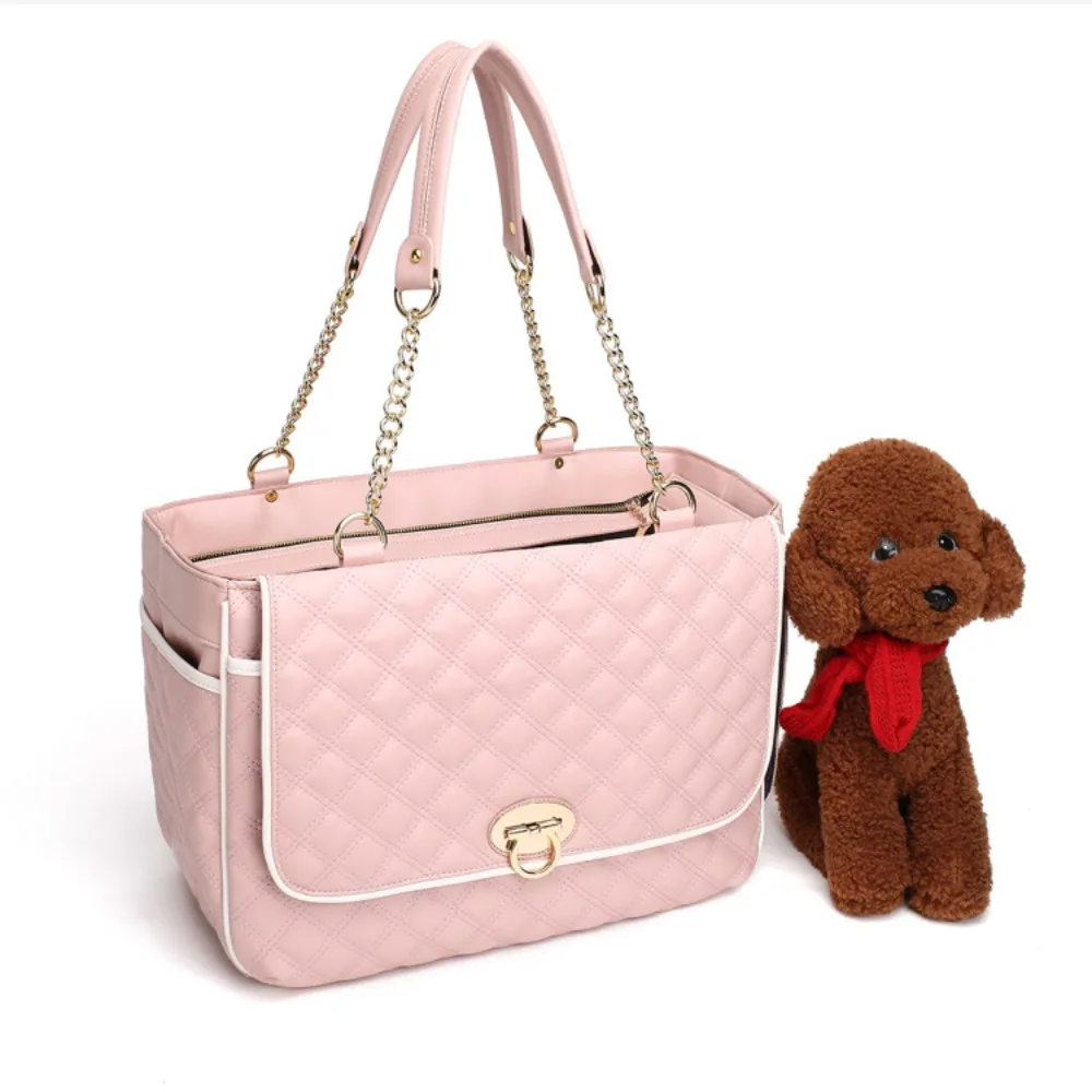 

Fashion Pet Travel Bag Cat Bag Hand in Hand Suitable for Small Dogs and Cats Pink PU Leather Pet Backpack