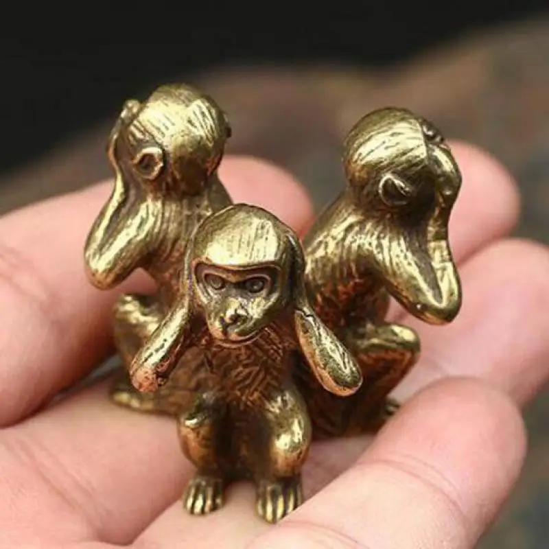 

Combination Pure Brass Solid Figures "Three Wise Monkeys" Hear See Speak No Evil
