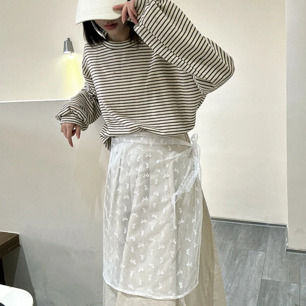 

Vintage Lace Splicing Harajuku Skirt Lace Layered Apron Lap Over Skirts Lace-up Gauze Skirt Women
