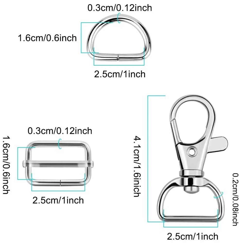 Металлические застежки для ключей 15 шт., поворотные крючки с D-образным кольцом и скользящей пряжкой, застежки для сумок, кошельков, швейные поделки «сделай сам»