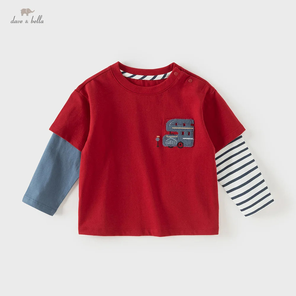Dave Bella Children T-shirts Spring Autumn Boys Cotton Pullover Long Sleeve Fashion Casual Bottoming Tops Kids Clothes DB1260522