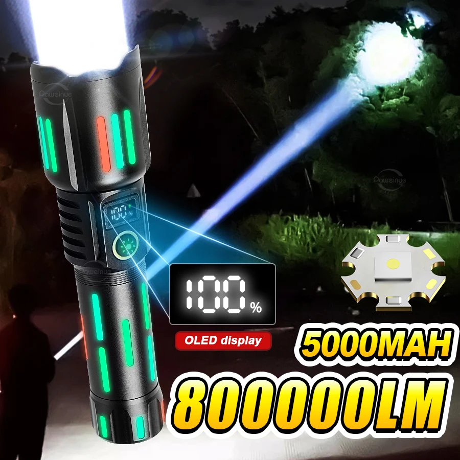 High Power Led Flashlight 800000Lumens Rechargeable Led Flashlight 5000mah Battery Long Range Tactical Lamp Ultra Powerful Torch